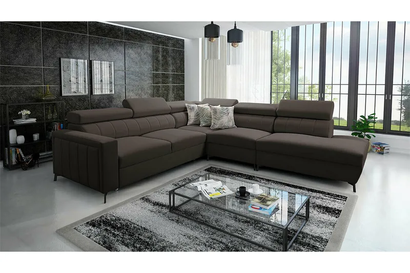 Galbally 4-sits Hörnbäddsoffa Dark brown - Møbler - Sofaer - Sovesofaer