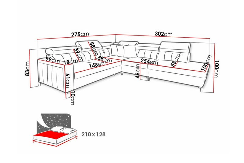 Galbally 4-sits Hörnbäddsoffa NO_BRAND beige - Møbler - Sofaer - Sovesofaer