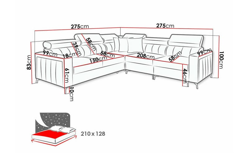 Galbally 4-sits Hörnbäddsoffa NO_BRAND beige - Møbler - Sofaer - Sovesofaer