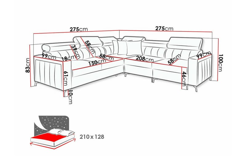 Galbally 4-sits Hörnbäddsoffa NO_BRAND beige - Møbler - Sofaer - Sovesofaer