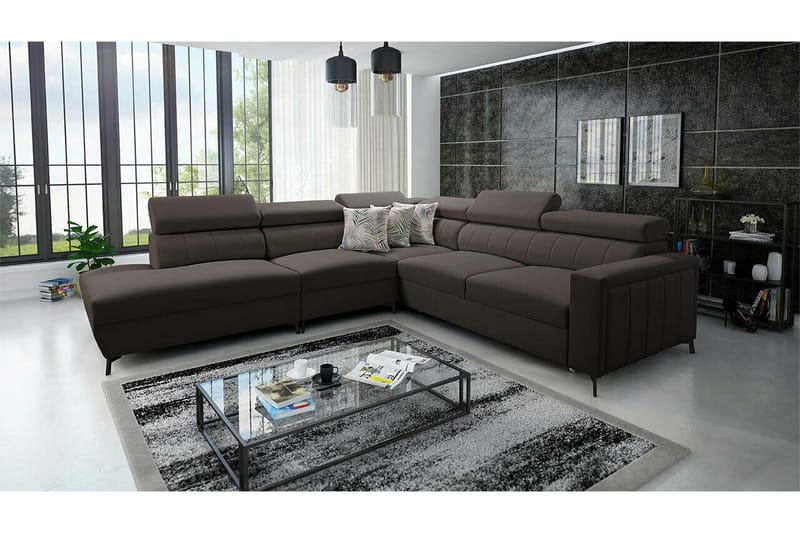 Galbally 4-sits Hörnbäddsoffa NO_BRAND Dark brown - Møbler - Sofaer - Sovesofaer