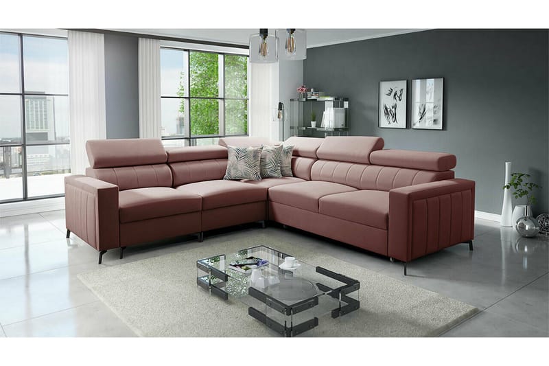 Galbally 4-sits Hörnbäddsoffa NO_BRAND Dark pink - Møbler - Sofaer - Sovesofaer