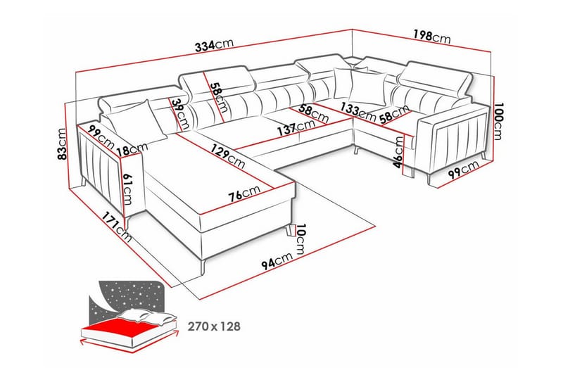 Galbally 4-sits Hörnbäddsoffa NO_BRAND Light grey/Dark grey - Møbler - Sofaer - Sovesofaer