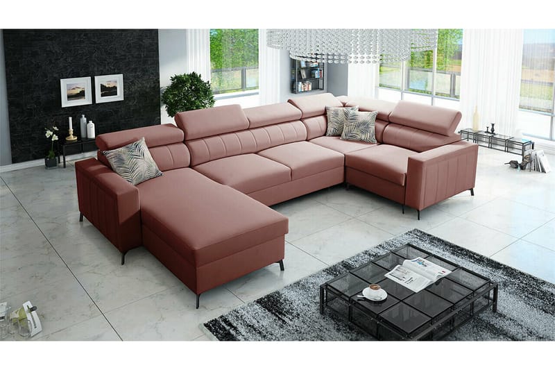 Galbally 4-sits Hörnbäddsoffa NO_BRAND Light pink - Møbler - Sofaer - Sovesofaer