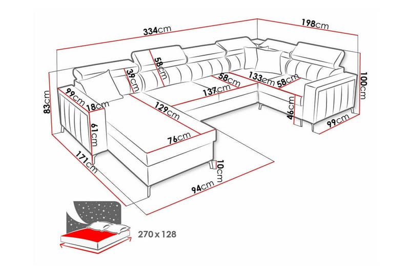 Galbally 4-sits Hörnbäddsoffa NO_BRAND Light pink - Møbler - Sofaer - Sovesofaer