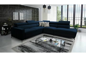 Galbally 4-personers Højrevendt Hjørnesovesofa 128x210 cm med Opbevaring i Fløjl - Blå - Møbler - Sofaer - Sovesofaer