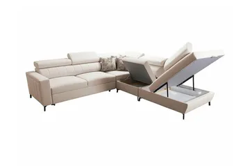 Galbally 4-personers Højrevendt Hjørnesovesofa 128x210 cm med Opbevaring i Fløjl - Blå - Møbler - Sofaer - Sovesofaer