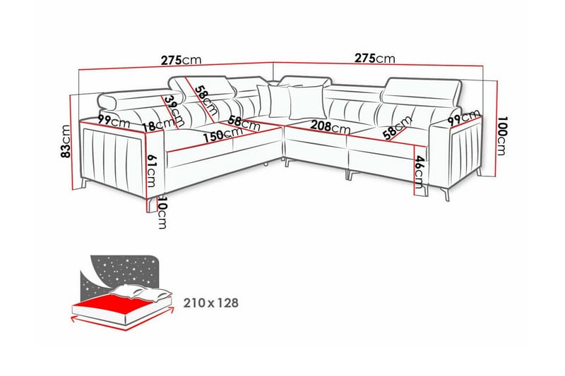 Galbally 4-personers hjørnesofaseng - Beige - Sovesofaer - Hjørnesovesofa