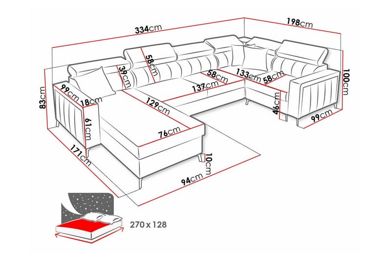 Galbally 4-personers Højrevendt Hjørnesovesofa 128x270 cm med Opbevaring i Fløjl - Blå - Møbler - Sofaer - Sovesofaer