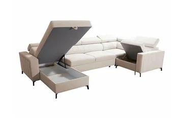 Galbally 4-personers Højrevendt Hjørnesovesofa 128x270 cm med Opbevaring i Fløjl - Blå - Møbler - Sofaer - Sovesofaer