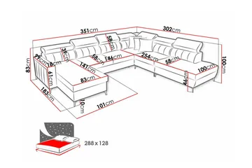 Galbally 5-sits Hörnbäddsoffa Dark pink - Møbler - Sofaer - Sovesofaer