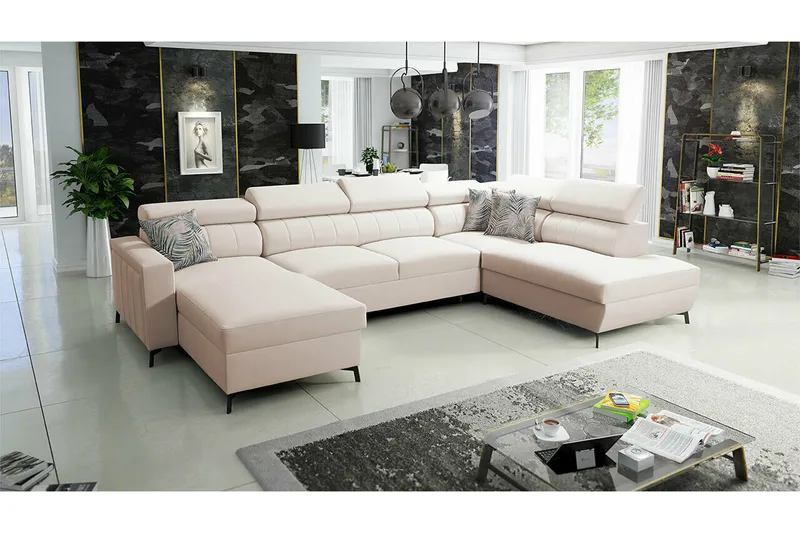 Galbally 5-sits Hörnbäddsoffa NO_BRAND Beige/Light beige - Møbler - Sofaer - Sovesofaer