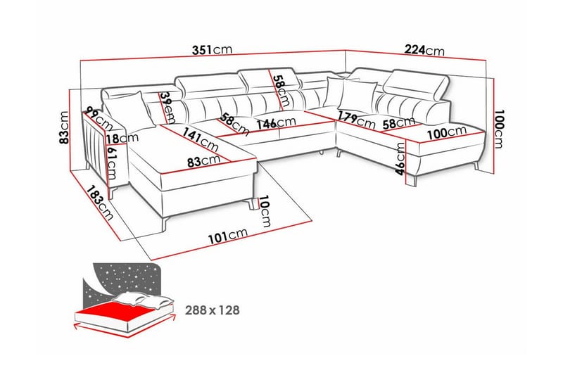 Galbally 5-sits Hörnbäddsoffa NO_BRAND Dark blue - Møbler - Sofaer - Sovesofaer