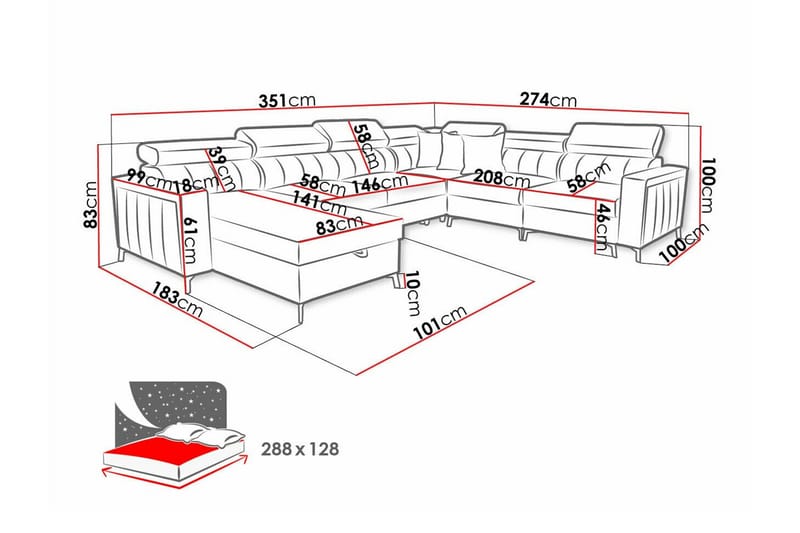 Galbally 5-sits Hörnbäddsoffa NO_BRAND Dark blue - Møbler - Sofaer - Sovesofaer