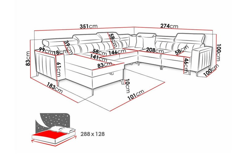 Galbally 5-sits Hörnbäddsoffa NO_BRAND Dark brown - Møbler - Sofaer - Sovesofaer