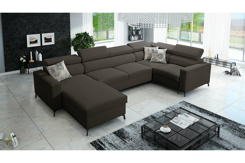 Galbally 5-sits Hörnbäddsoffa NO_BRAND Dark brown - Møbler - Sofaer - Sovesofaer