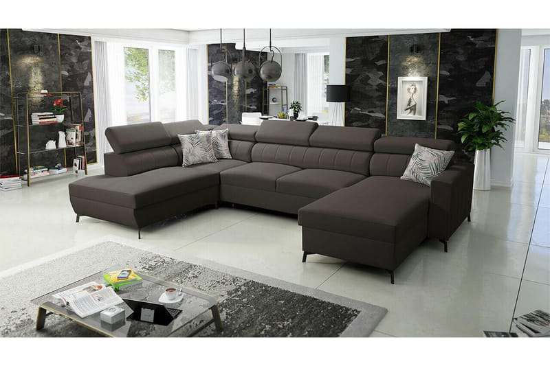 Galbally 5-sits Hörnbäddsoffa NO_BRAND Dark brown - Møbler - Sofaer - Sovesofaer