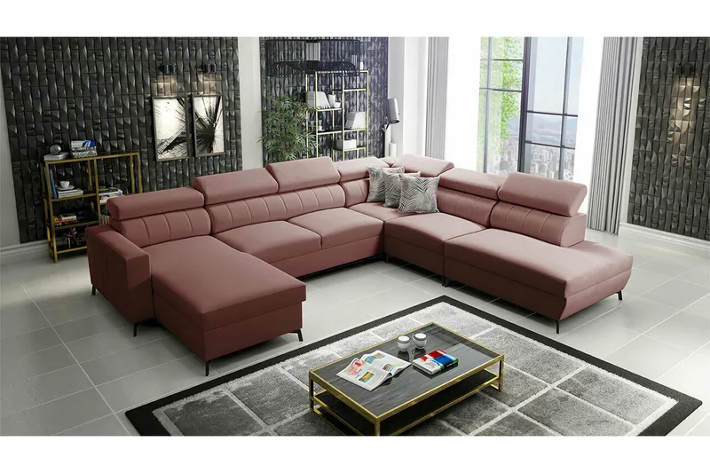 Galbally 5-sits Hörnbäddsoffa NO_BRAND Dark pink - Møbler - Sofaer - Sovesofaer