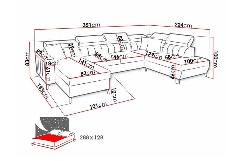 Galbally 5-sits Hörnbäddsoffa NO_BRAND Light grey/Dark grey - Møbler - Sofaer - Sovesofaer