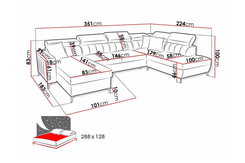 Galbally 5-sits Hörnbäddsoffa NO_BRAND Light pink - Møbler - Sofaer - Sovesofaer