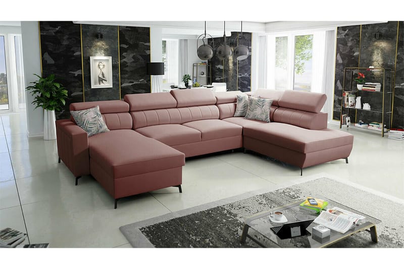 Galbally 5-sits Hörnbäddsoffa NO_BRAND Light pink - Møbler - Sofaer - Sovesofaer