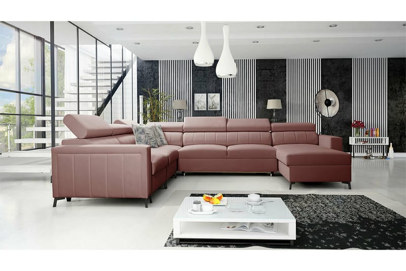 Galbally 5-sits Hörnbäddsoffa NO_BRAND Light pink - Møbler - Sofaer - Sovesofaer