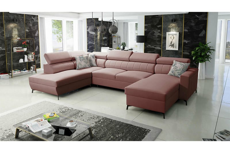 Galbally 5-sits Hörnbäddsoffa NO_BRAND Pink - Møbler - Sofaer - Sovesofaer
