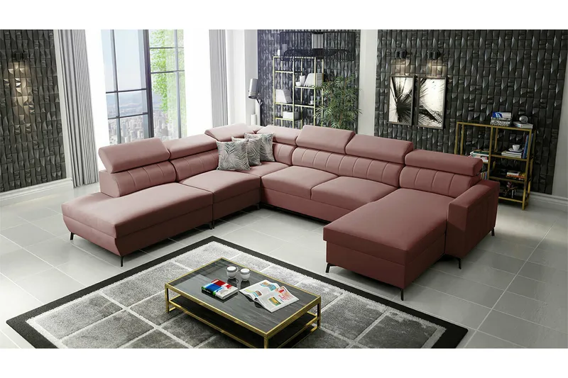 Galbally 5-sits Hörnbäddsoffa NO_BRAND Pink - Møbler - Sofaer - Sovesofaer