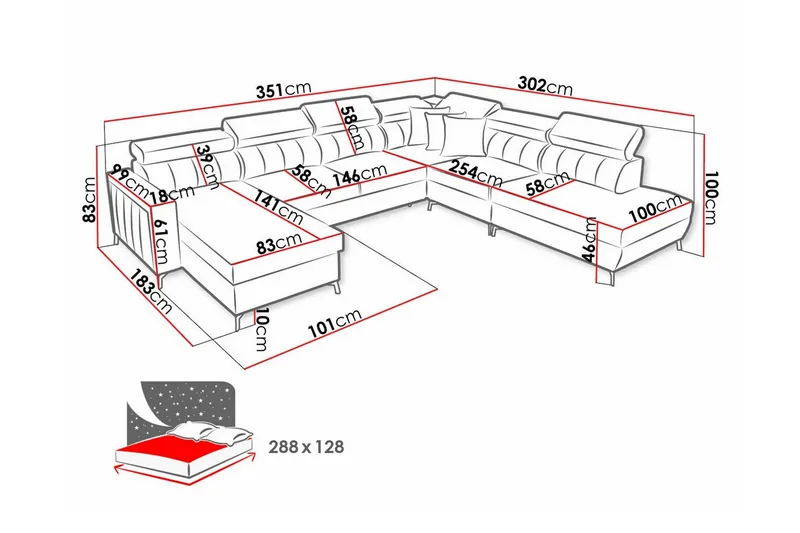 Galbally 5-sits Hörnbäddsoffa NO_BRAND Pink - Møbler - Sofaer - Sovesofaer