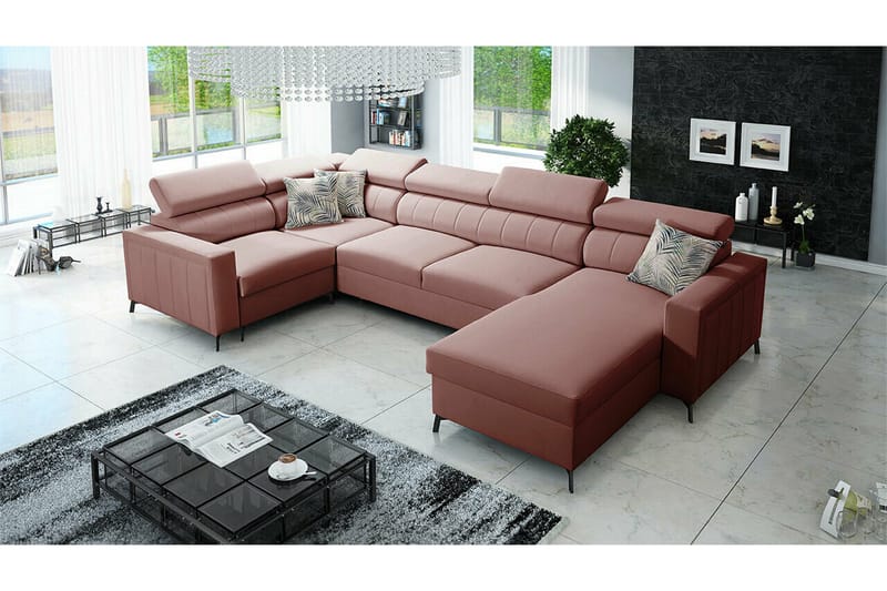 Galbally 5-sits Hörnbäddsoffa NO_BRAND Pink - Møbler - Sofaer - Sovesofaer