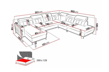 Galbally 5-sits Hörnbäddsoffa Pink - Møbler - Sofaer - Sovesofaer