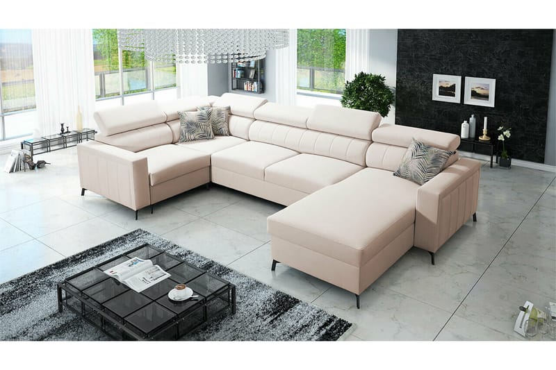 Galbally 5-personers hjørnesofaseng - Beige - Møbler - Sofaer - Sovesofaer