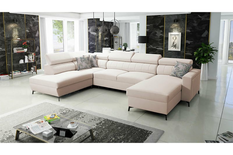 Galbally 5-personers hjørnesofaseng - Beige - Møbler - Sofaer - Sovesofaer