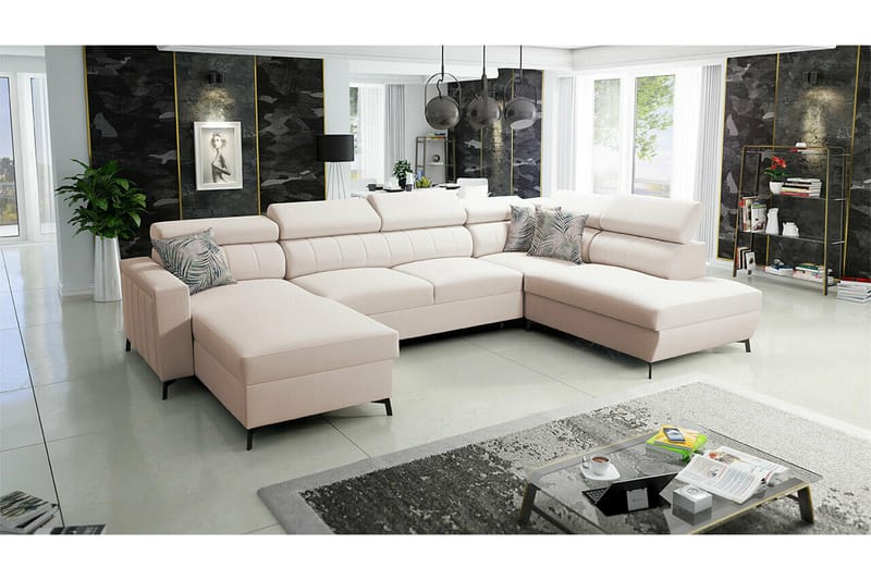 Galbally 5-personers hjørnesofaseng - Beige/Lys beige - Møbler - Sofaer - Sovesofaer