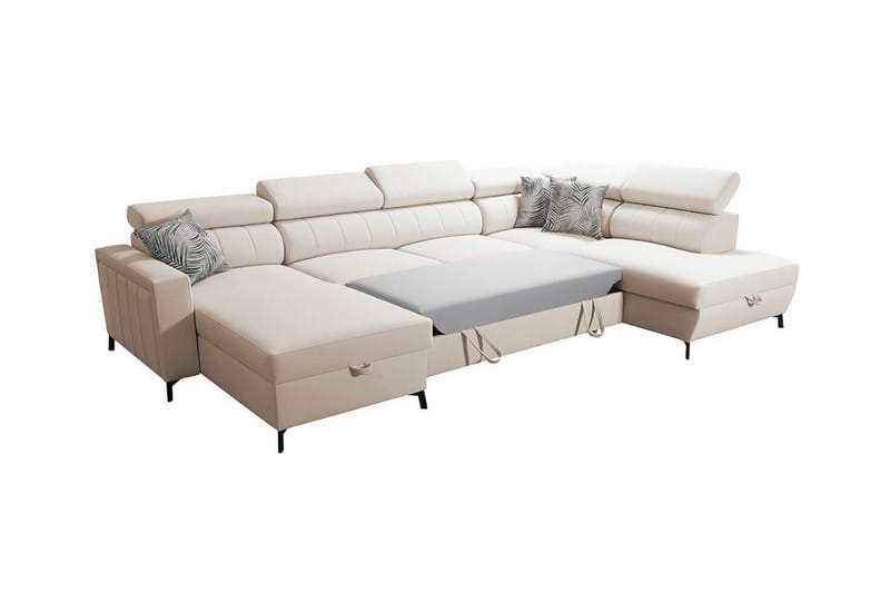 Galbally 5-personers hjørnesofaseng - Beige/Lys beige - Møbler - Sofaer - Sovesofaer
