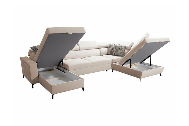 Galbally 5-personers hjørnesofaseng - Beige/Lys beige - Møbler - Sofaer - Sovesofaer