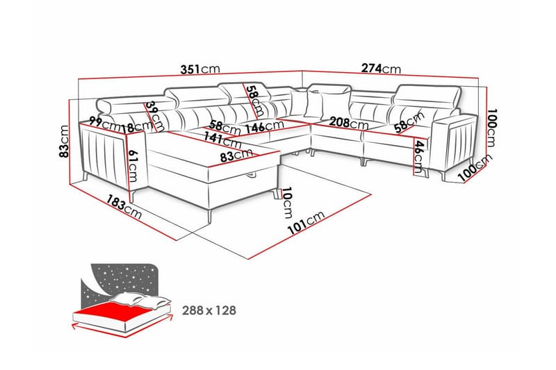 Galbally 5-personers hjørnesofaseng - Beige - Møbler - Sofaer - Sovesofaer