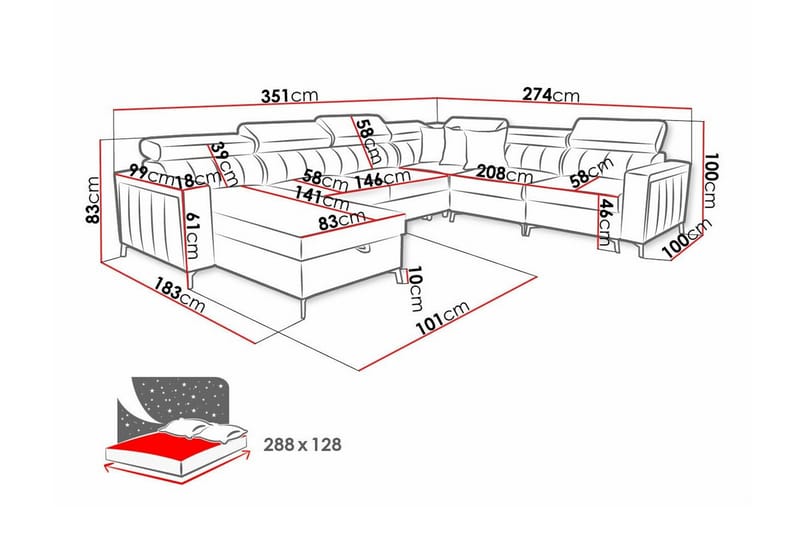 Galbally 5-personers hjørnesofaseng - Beige - Møbler - Sofaer - Sovesofaer