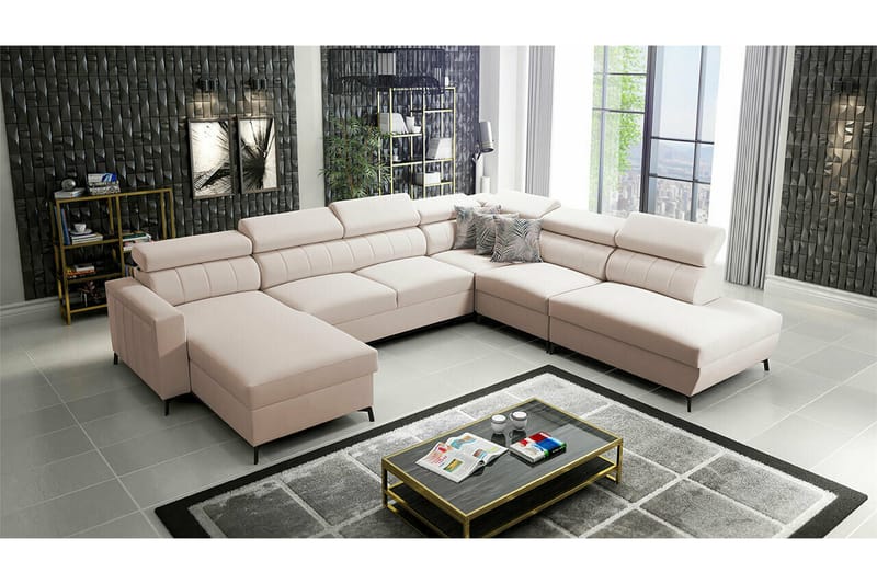 Galbally 5-personers hjørnesofaseng - Beige - Møbler - Sofaer - Sovesofaer