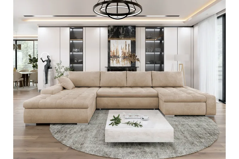 Gammel Sovesofa Dobbelt Divan 4-Personers, Beige