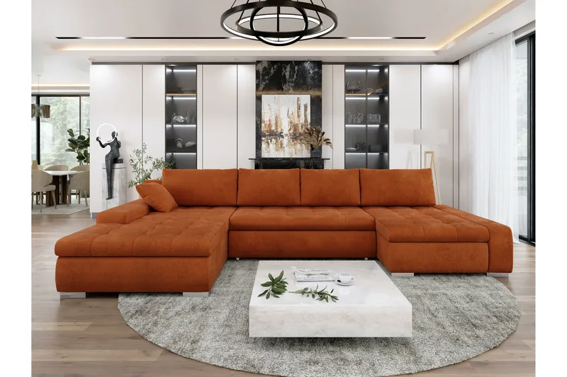 Gammel Sovesofa Dobbelt Divan 4-Personers - Orange - Møbler - Sofaer - Sovesofaer