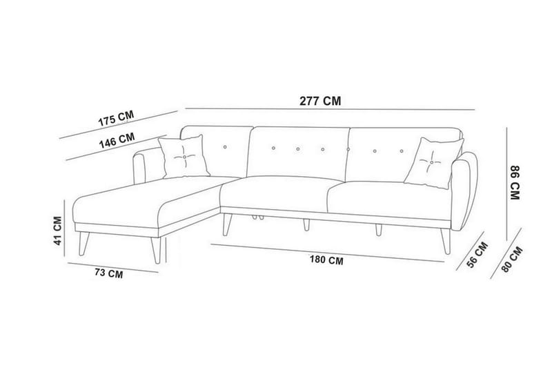 Gjoni sovesofa med divan højre - Grå - Sovesofaer - Sovesofa chaiselong