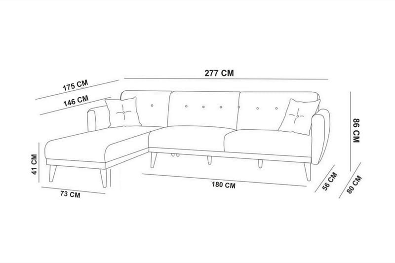 Gjoni sovesofa med divan venstre - Grå - Møbler - Sofaer - Sovesofaer