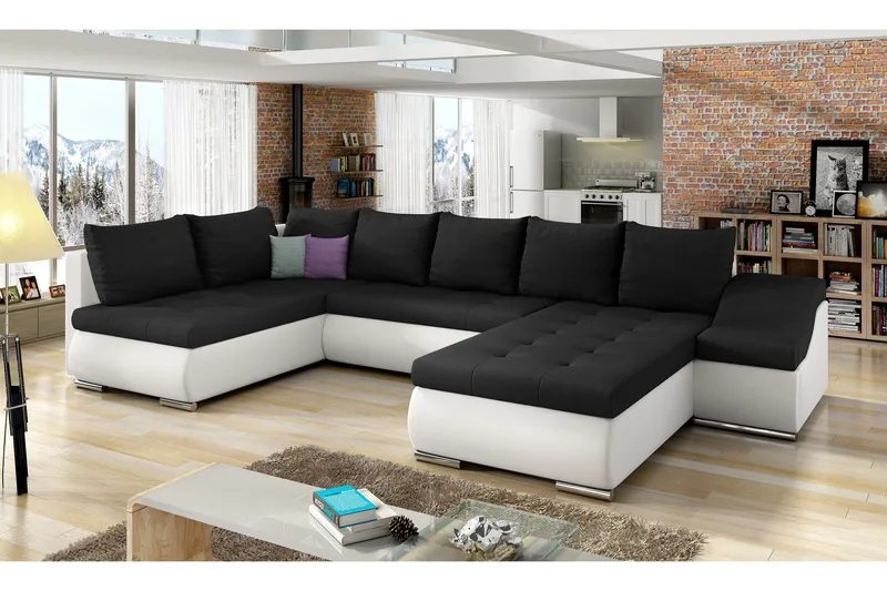 Govana hjørnesovesofa med Divan, Sort / hvid