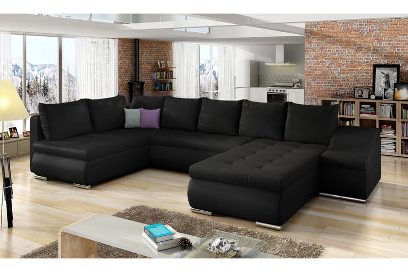 Govana hjørnesovesofa med Divan - Sort - Møbler - Sofaer - Sovesofaer