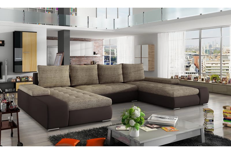 Grøntsæt sovesofa med dobbelt sofa, Beige / brun