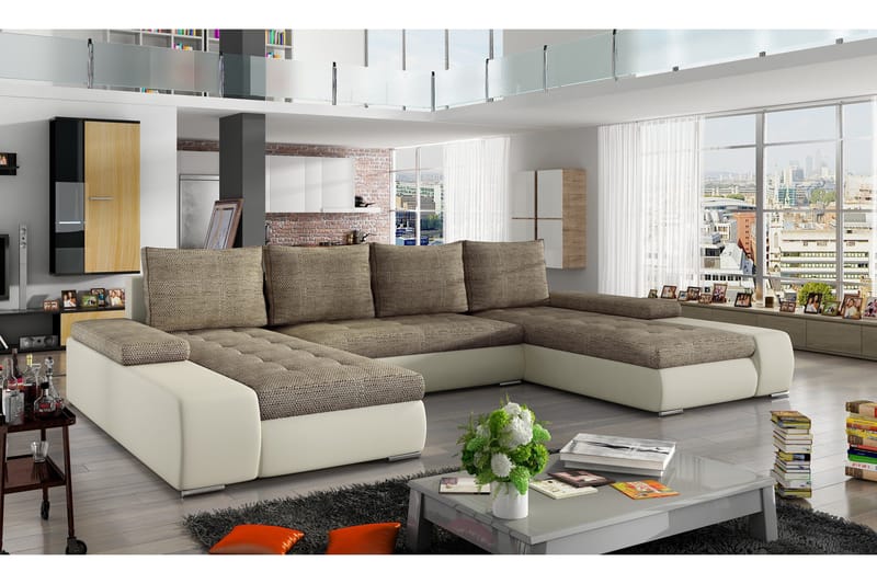 Grøntsæt sovesofa med dobbelt sofa - Beige - Møbler - Sofaer - Sovesofaer