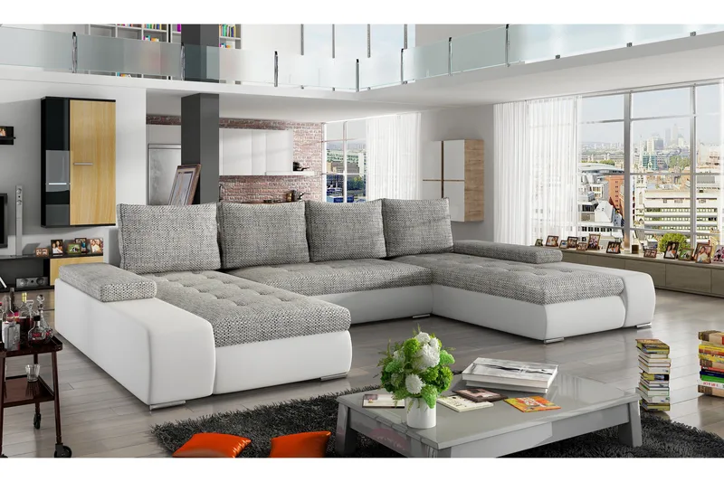 Grøntsæt sovesofa med dobbelt sofa - Grå / hvid - Møbler - Sofaer - Sovesofaer