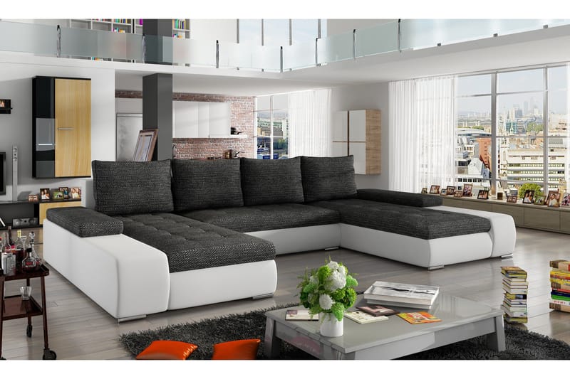 Grøntsæt sovesofa med dobbelt sofa, Grå / hvid