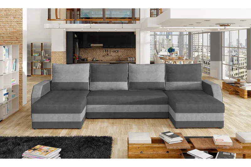 Grøntsæt sovesofa med dobbelt sofa, Grå